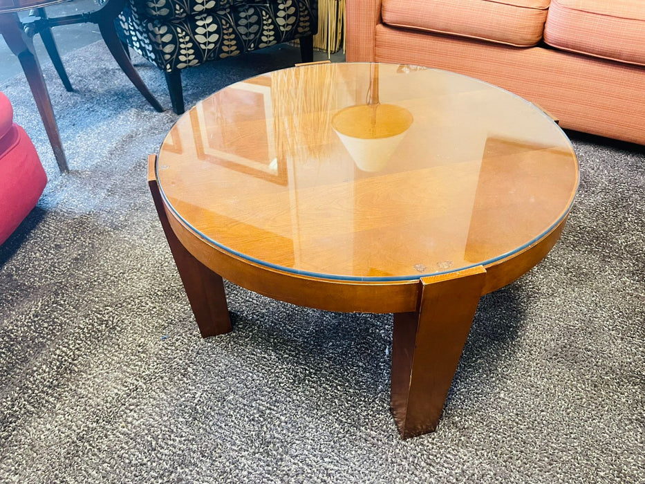 Round Coffee Table with Glass Top