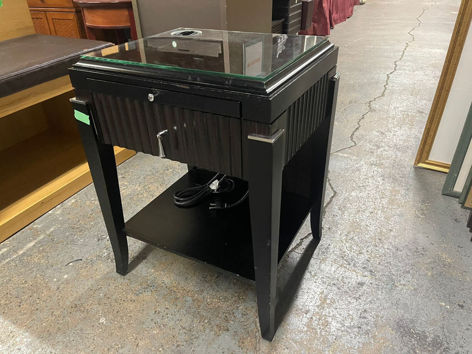 Dark Wood Bedside Table with power outlet