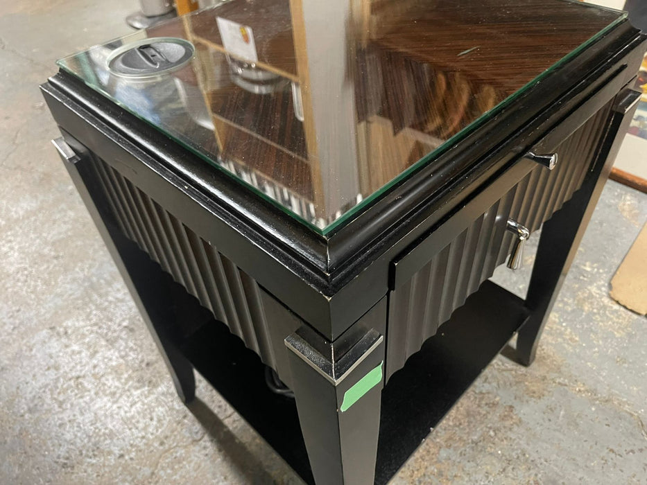 Dark Wood Bedside Table with power outlet