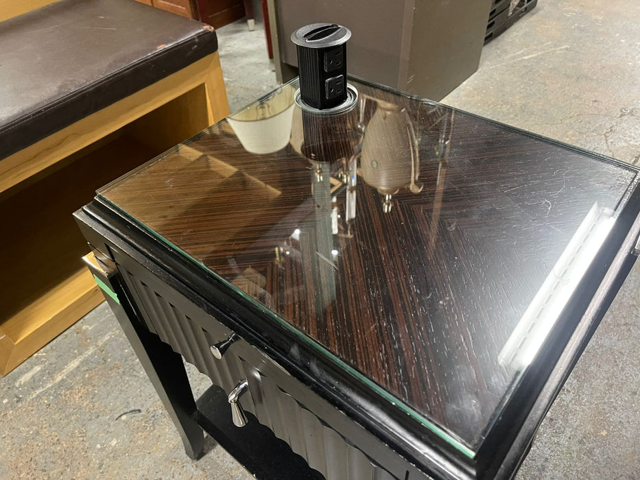 Dark Wood Bedside Table with power outlet