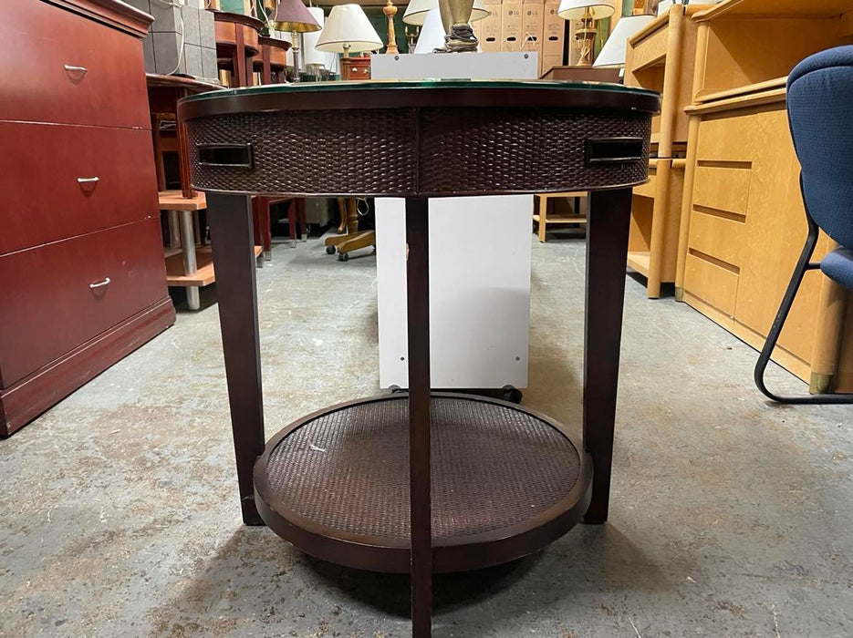 Dark wood Round Side Table with glass top