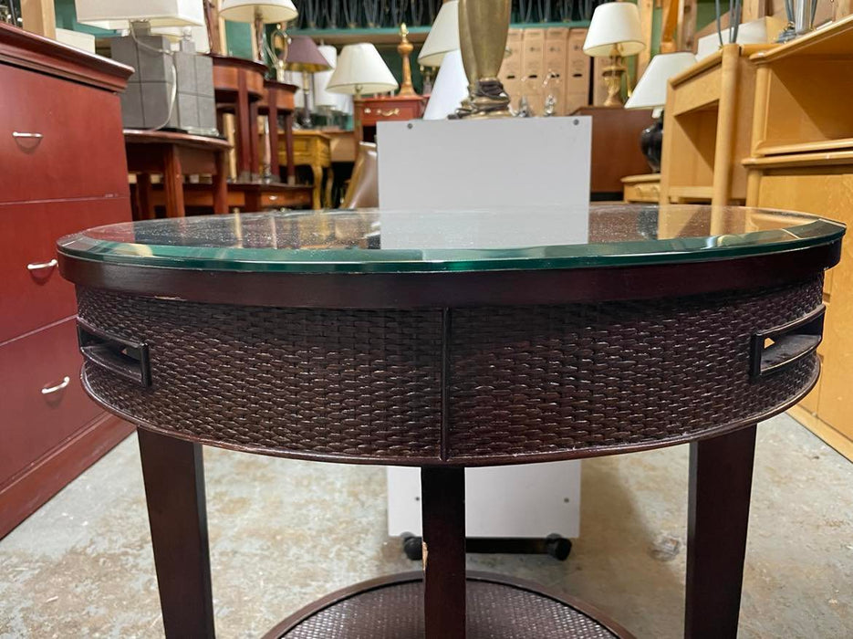 Dark wood Round Side Table with glass top
