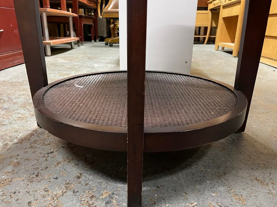 Dark wood Round Side Table with glass top