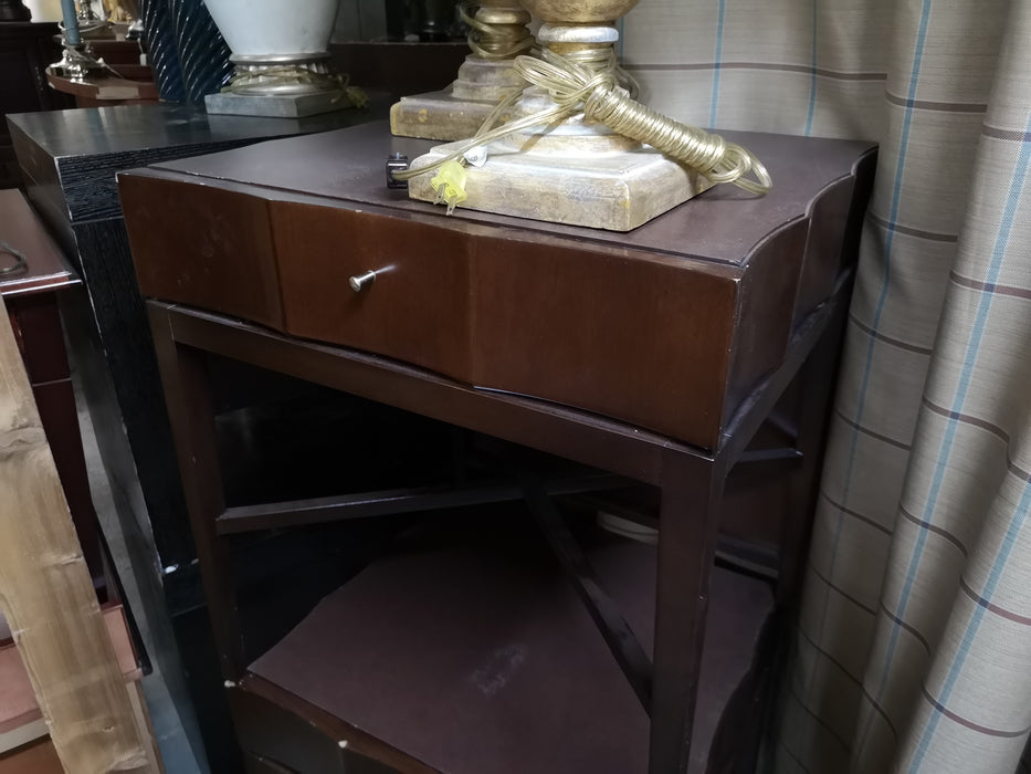 Dark Wood Bedside Table with Scallop Detail AUB