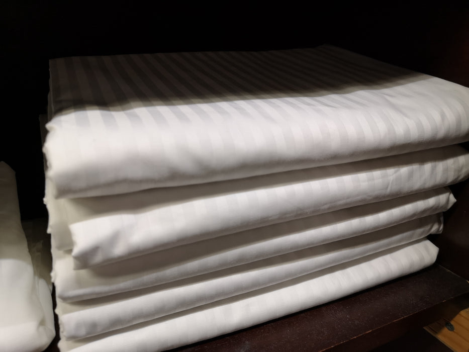 Luxury White on White Stripe Bedsheets Fitted and Flat