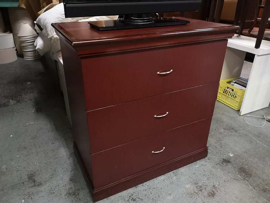 Three Drawer Wood Dresser with Chrome Hardware