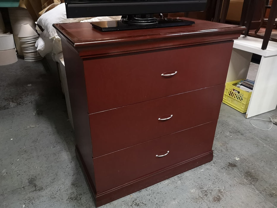 Three Drawer Wood Dresser with Chrome Hardware