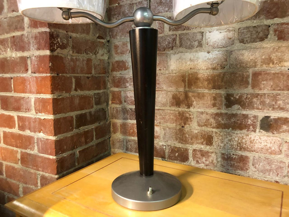Double Bulb Dark Wood Cone Table Lamp