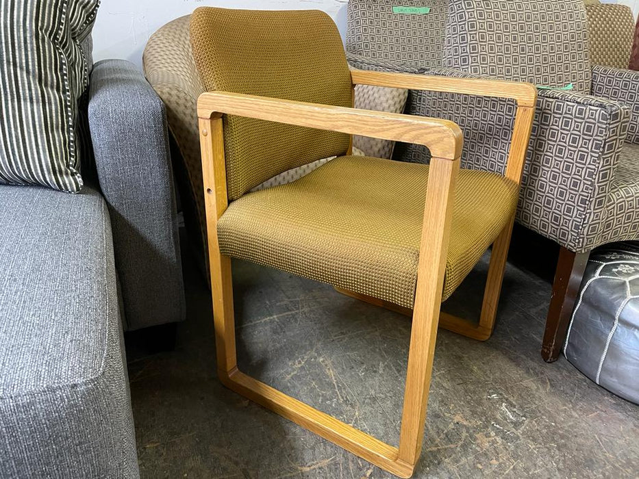 Wood Arm Chairs with Mustard/Olive upholstery