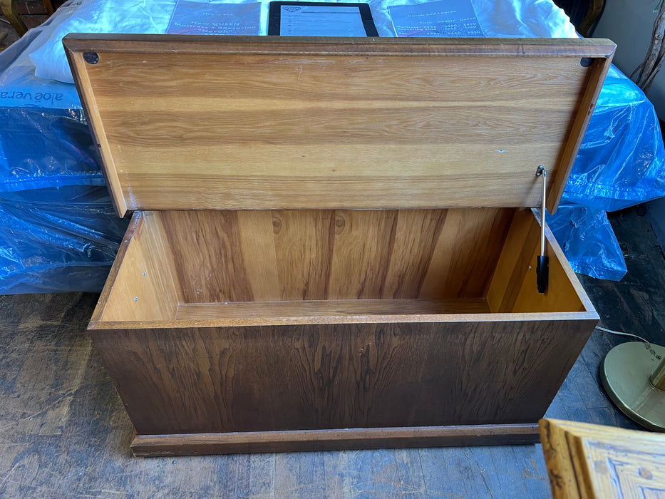 Wood storage bench with hardware