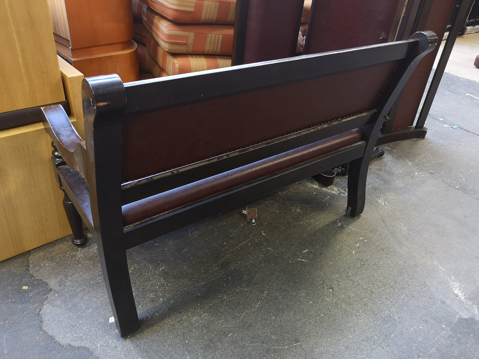 Wood Bench with Brown Upholstery