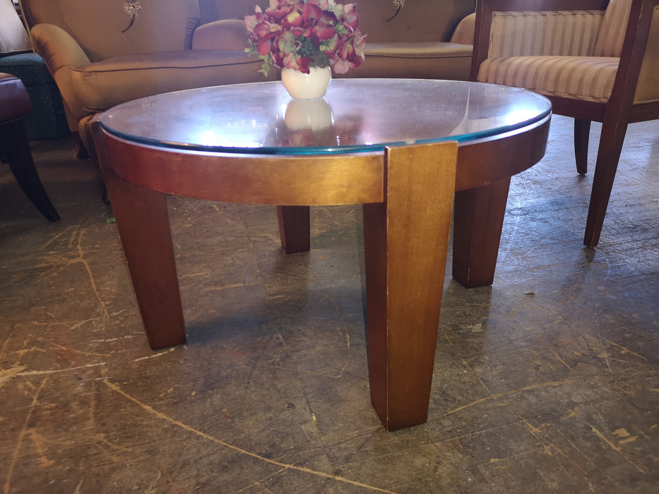 Round Wood Coffee Table with Glass Top FSW