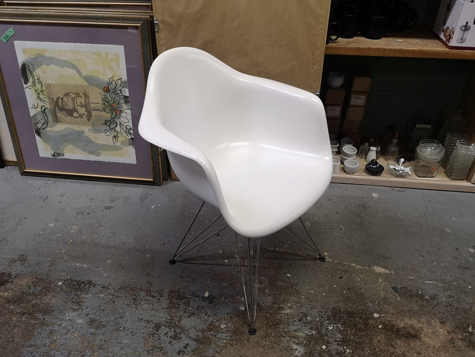 White Barrel Chair with Chrome Legs
