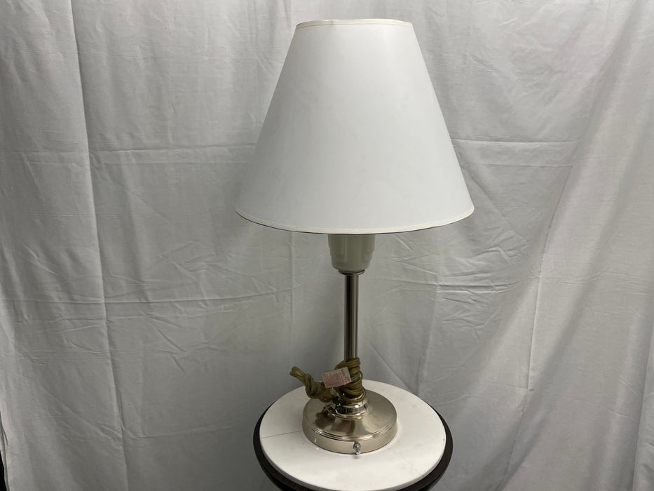 Silver table lamp with white glass detail