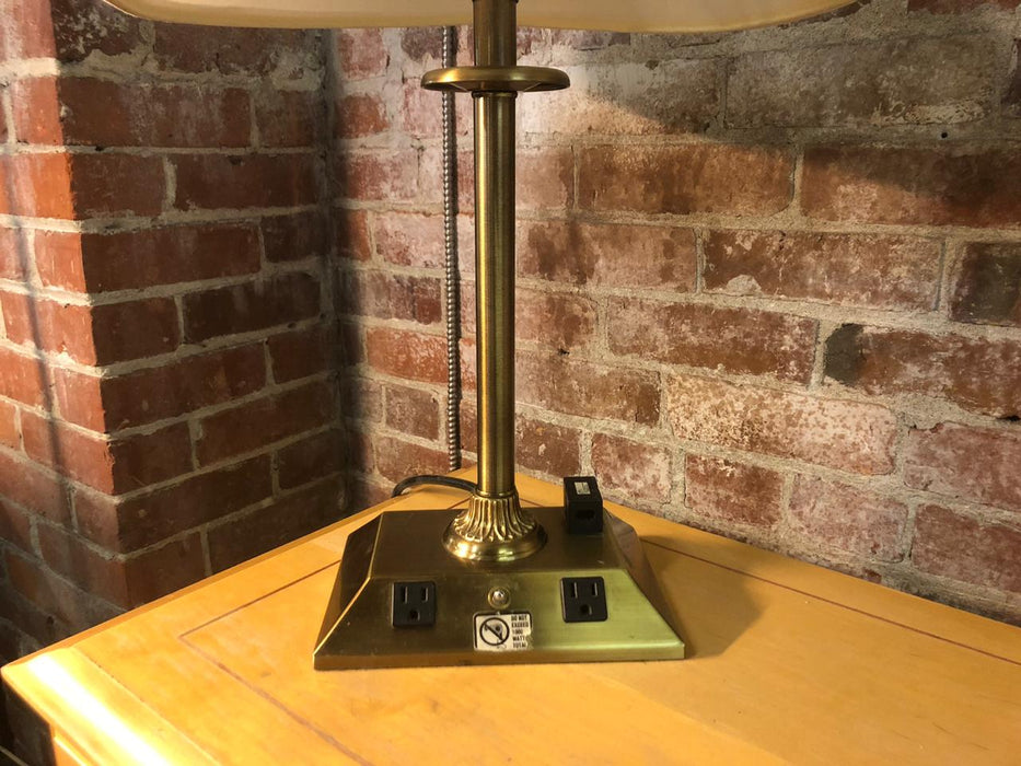 Gold Square Table Lamp with Outlets