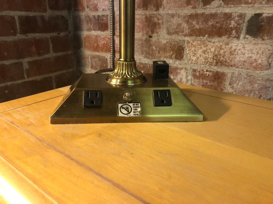 Gold Square Table Lamp with Outlets