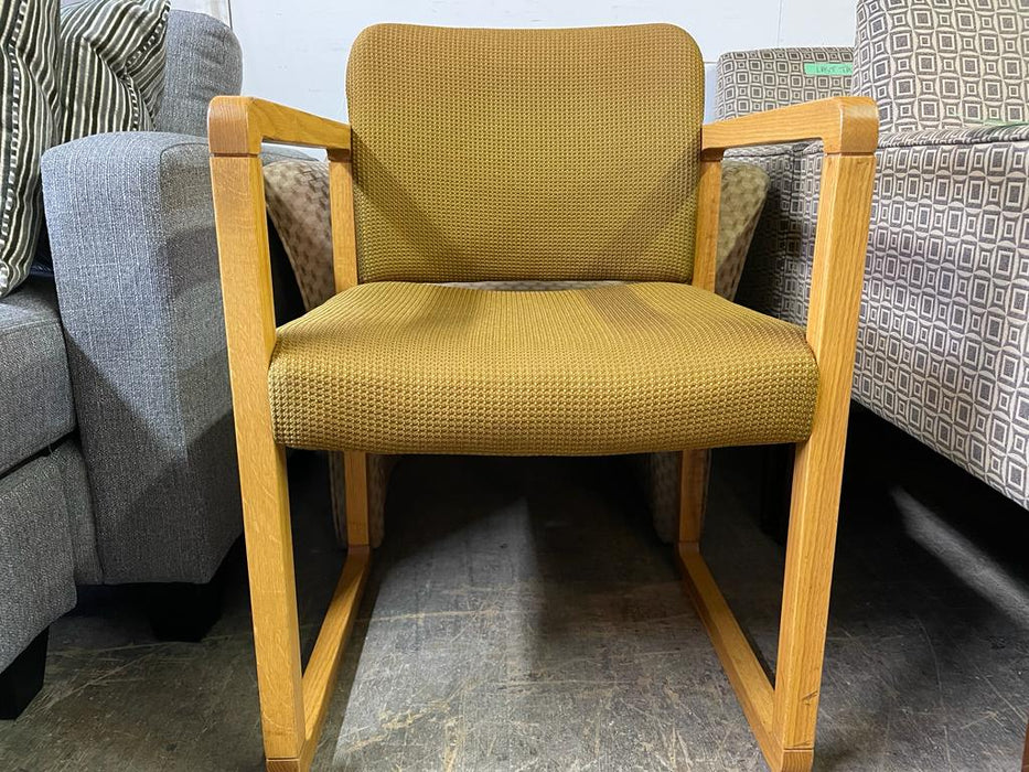 Wood Arm Chairs with Mustard/Olive upholstery